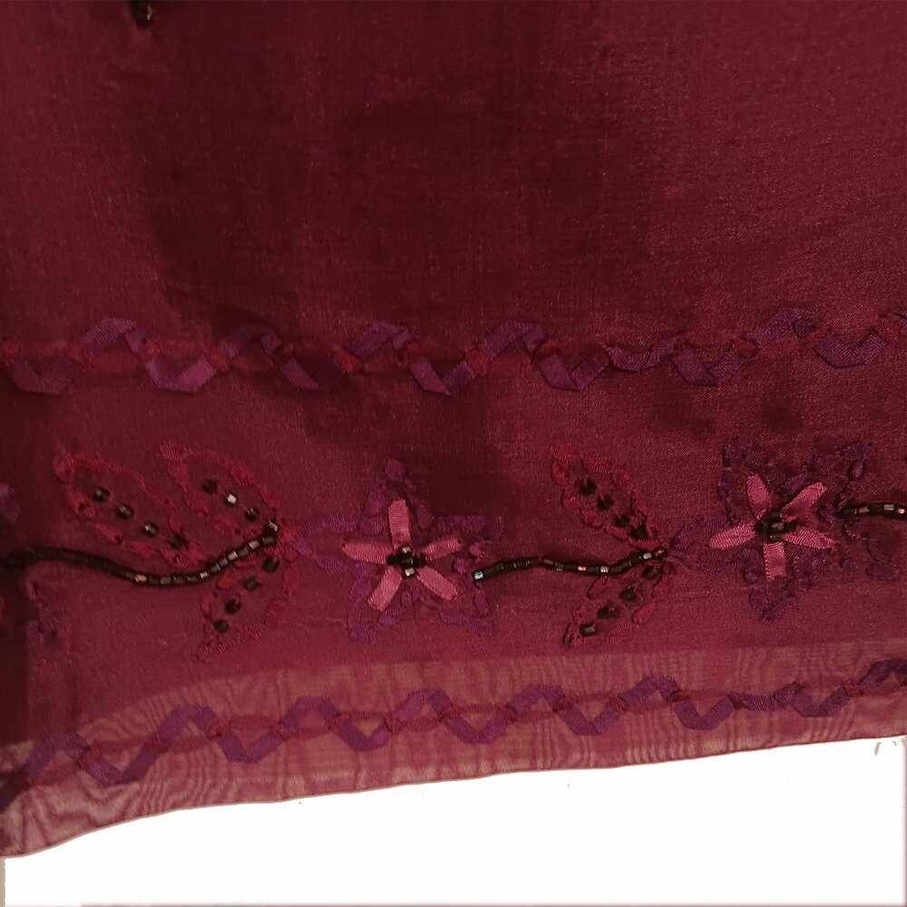 Ann Taylor Silk Skirt Burgandy with Pink Flowers Size 6 - Picture 3 of 7